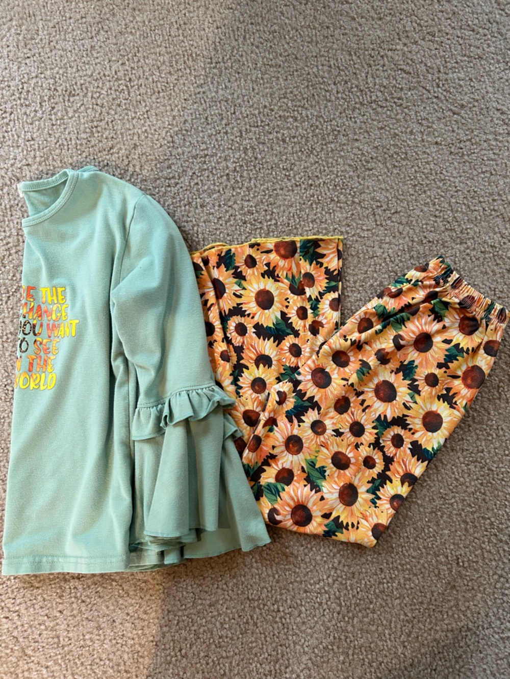 Mint Green & Sunflower Print Kids boutique Set